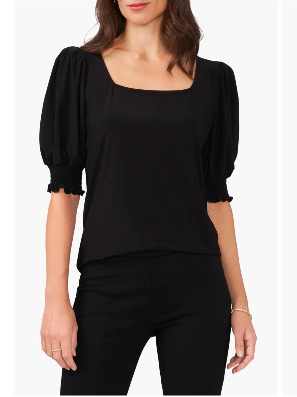 Chaus NAVY Square-Neck Smocked Sleeve Blouse #93